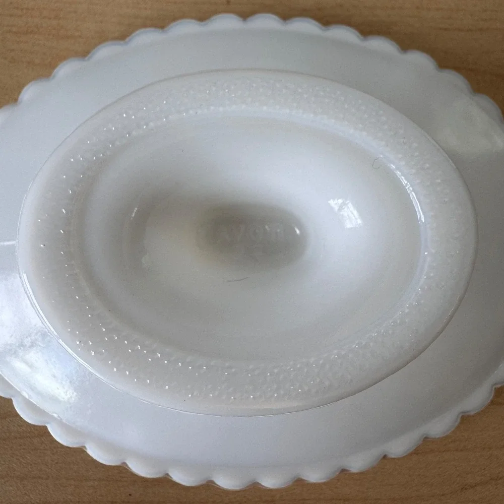 Vintage Avon Milk Glass Owl Face Pedestal Soap Dish